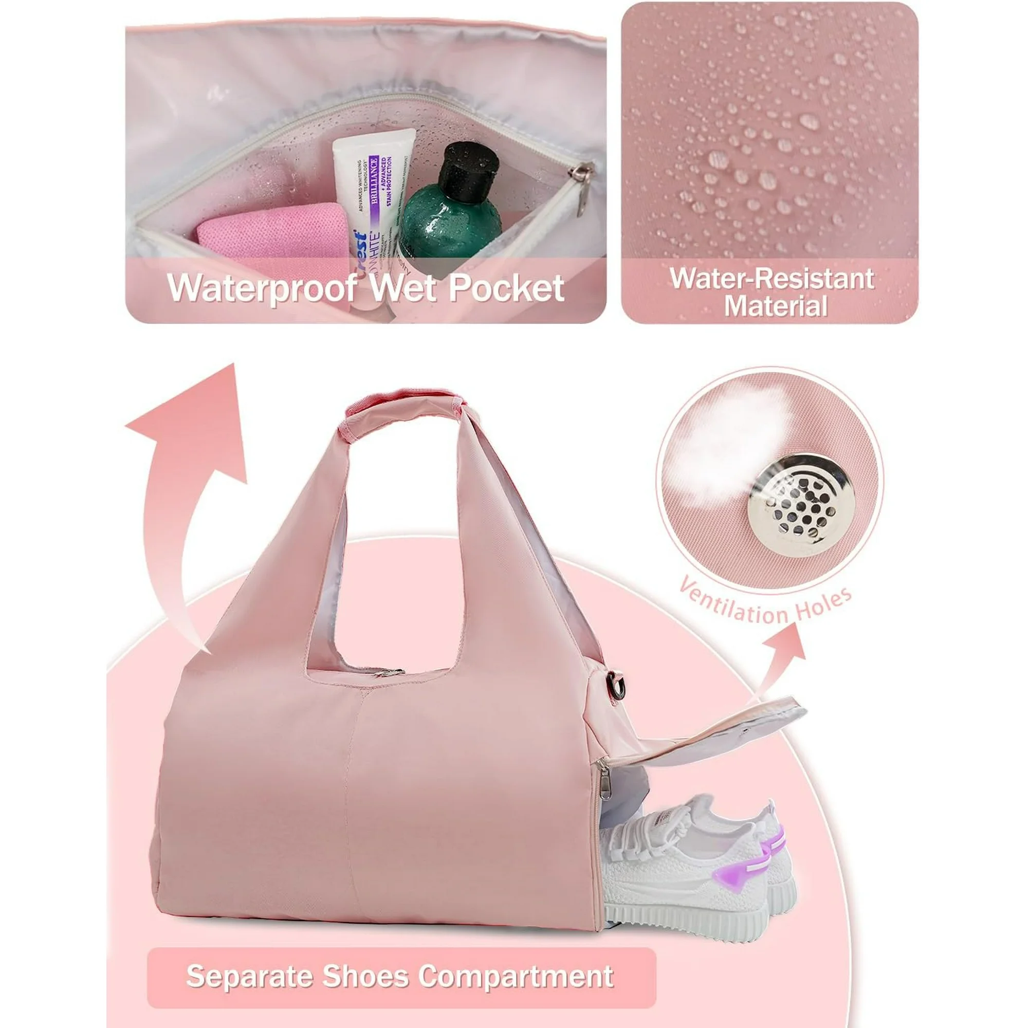 Gym Bag for Women with Shoe Compartment Yoga Mat Bag with Wet Pocket and Water Bottle Holder Weekender Bag with Shoulder Strap, Gray